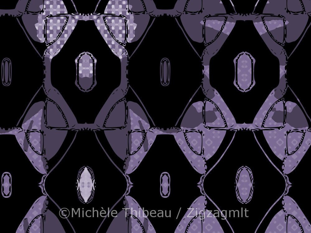 An experiment in recolouring the black and white design block. Diamonds splashed in shades of purple.